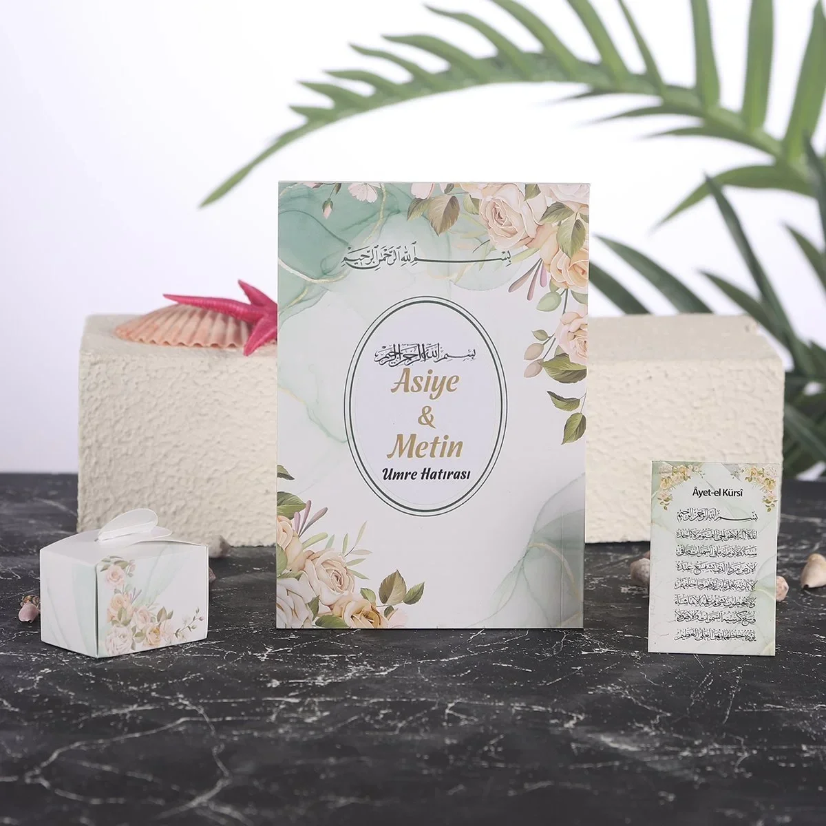 Zerafet Model Yeşil Renkli Yasin Kitabı, Lokum Kutusu ve Magnet - Mevlüt Hediyelikleri