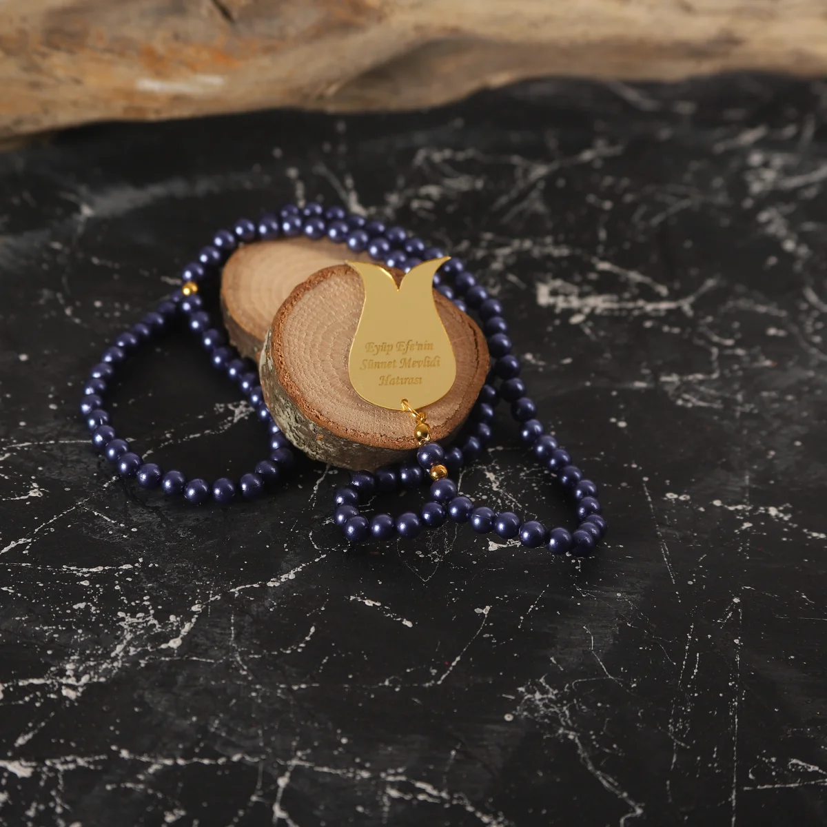 İsme Özel Lacivert Renkli Hediyelik İnci Tesbih