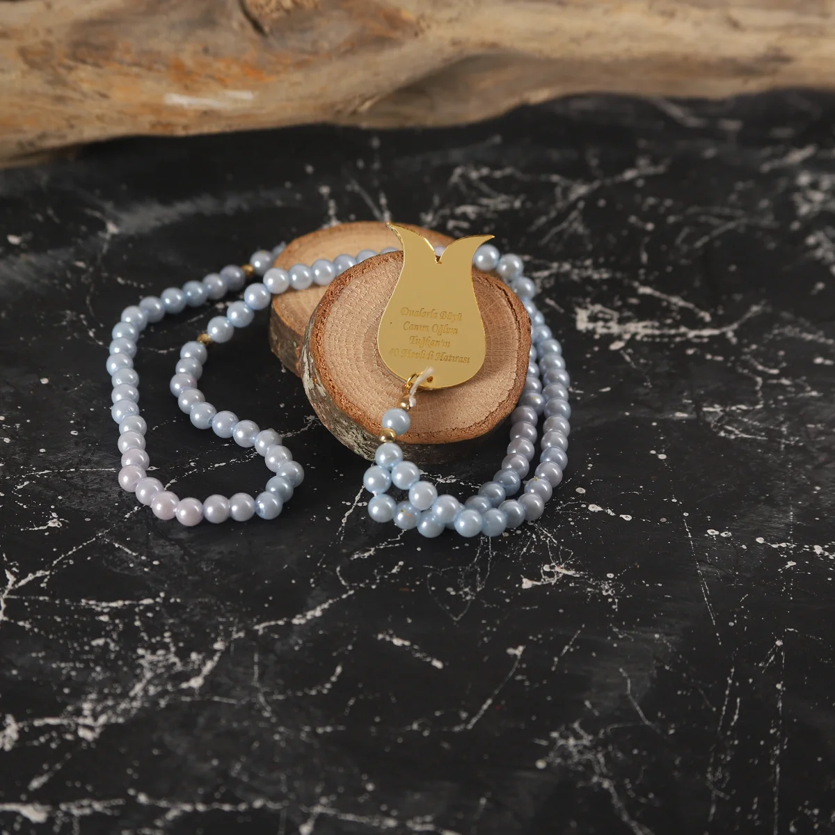 İsme Özel Mavi Renkli Hediyelik İnci Tesbih