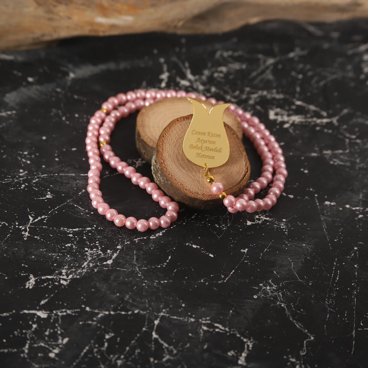İsme Özel Pembe Renkli Hediyelik İnci Tesbih