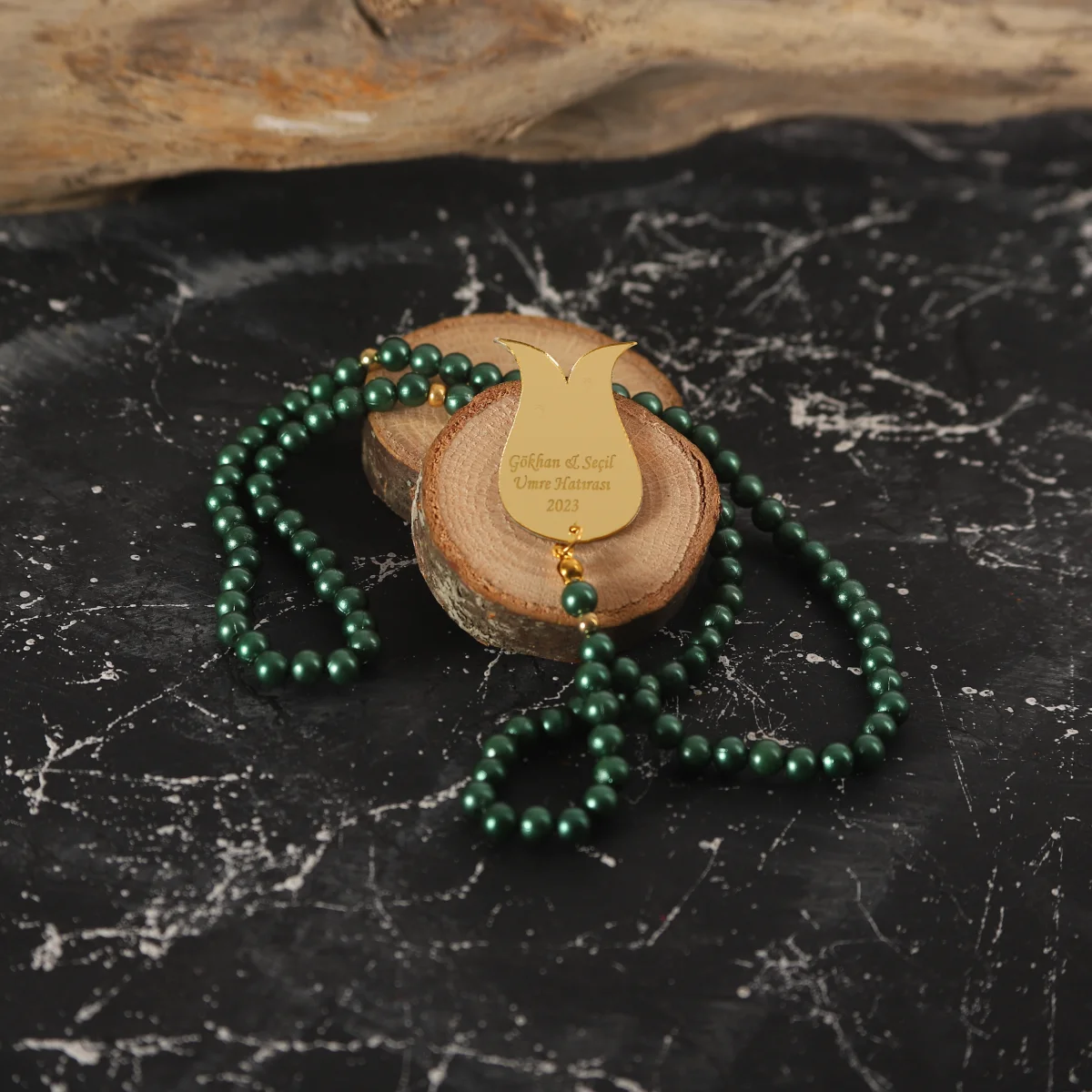 İsme Özel Zümrüt Renkli Hediyelik İnci Tesbih