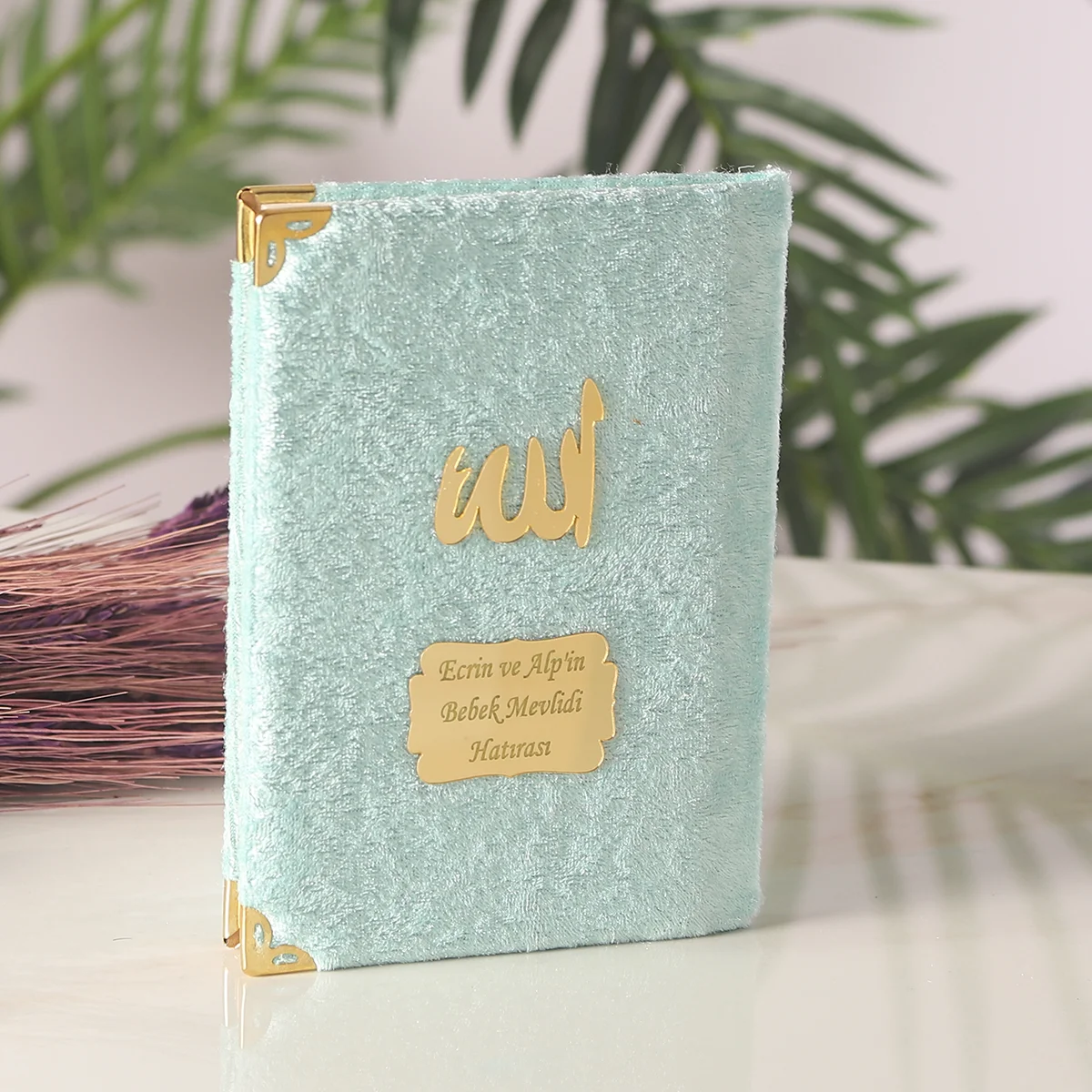 İsme Özel Su Yeşili Renkli Kadife Yasin Kitabı - Mevlüt Hediyelikleri