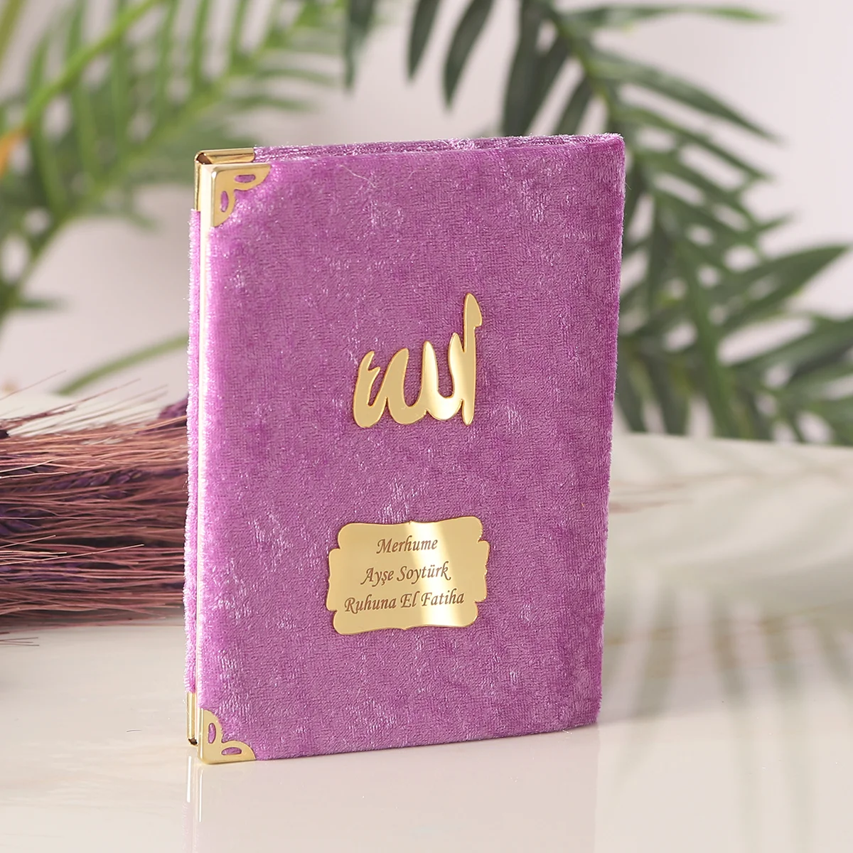 İsme Özel Lila Renkli Kadife Yasin Kitabı - Mevlüt Hediyelikleri