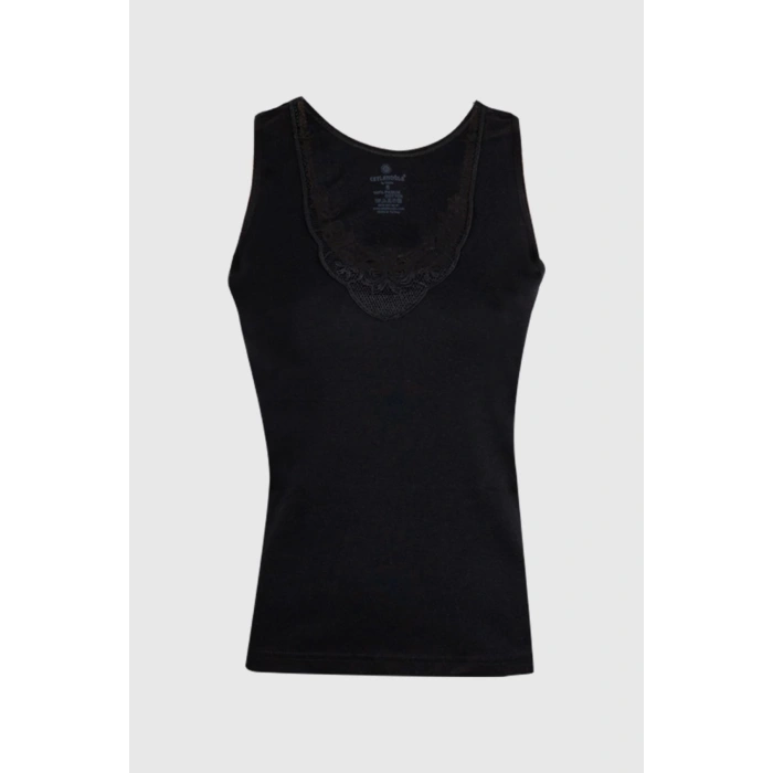 Kadın Siyah Güpürlü Geniş Askılı Atlet 3lü Paket 166