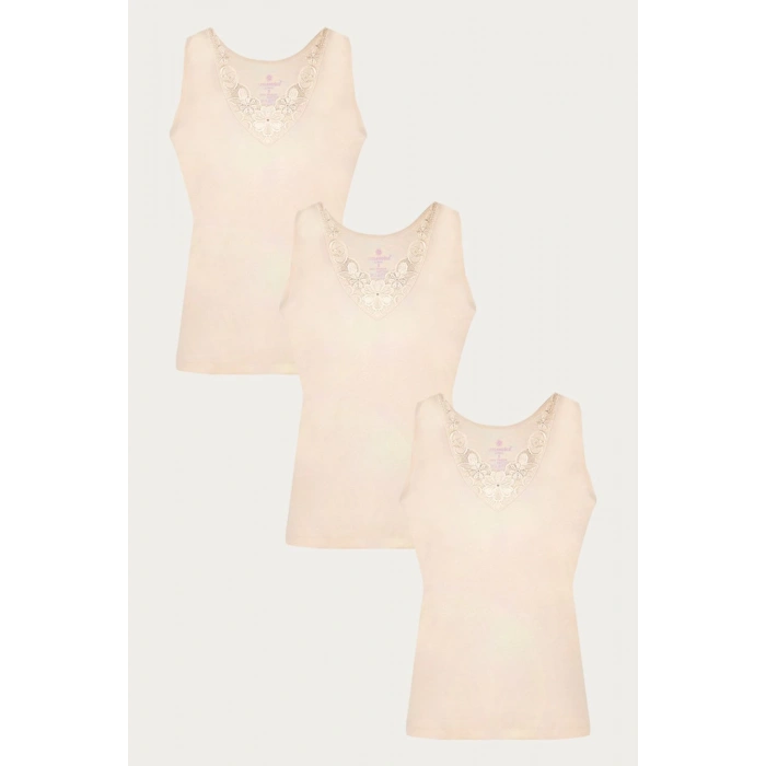 Kadın Siyah Güpürlü Geniş Askılı Atlet 3lü Paket 166