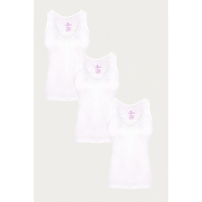 Kadın Siyah Güpürlü Geniş Askılı Atlet 3lü Paket 166