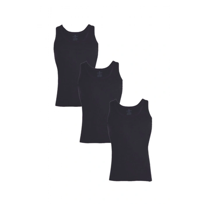 Erkek Siyah Ribana 3 Lü Paket Pamuklu Atlet