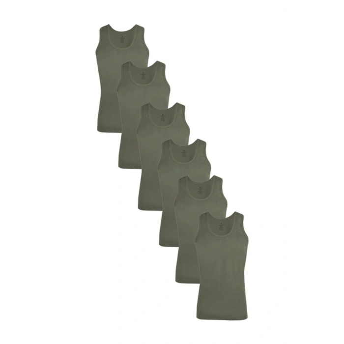 Erkek Koyu Yeşil 6 Lı Paket Pamuklu Penye Atlet