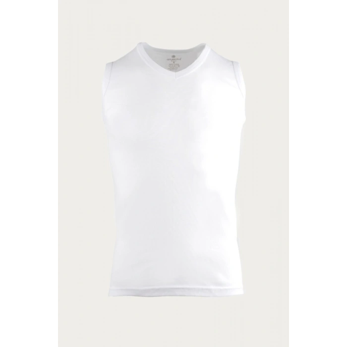 Erkek Beyaz  Ribana V Yaka 0 Kol Atlet 3lü