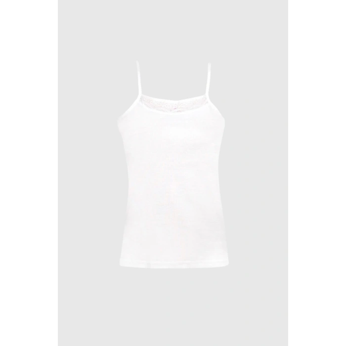 3lü Beyaz Ribana Dantelli Ip Askılı Kadın Atlet