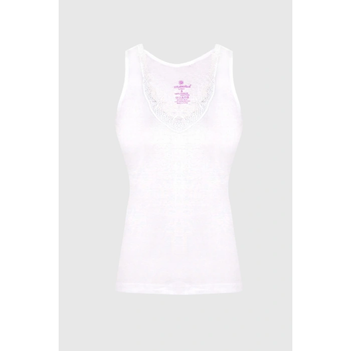 Kadın Beyaz Güpürlü Geniş Askılı Atlet 3lü Paket 166