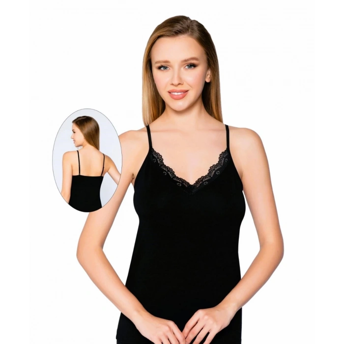 Belinay Kadın 3lü Askısı Ayarlanabilir Dantel Dekolteli Atlet - 6027