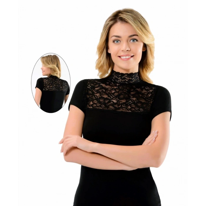Belinay Kadın 3lü Kısa Kol Dantel Yaka Body - 1068