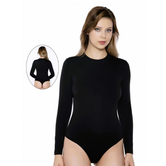 Belinay Kadın 3lü Uzun Kol Sıfır Yaka Çıtçıtlı Tanga Body - 7501