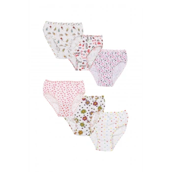 Likralı Empirme Kız Çocuk Külot 4-5-6 Yaş Karışık Desenli 6lı Paket