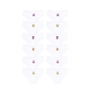 Erkek Çocuk Beyaz  5-6-7 Yaş Beyaz Renkli 12li Paket Ribana Baskılı Külot