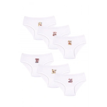 Erkek Çocuk 3-4-5 Yaş Beyaz Renkli 6lı Paket Ribana Baskılı Külot