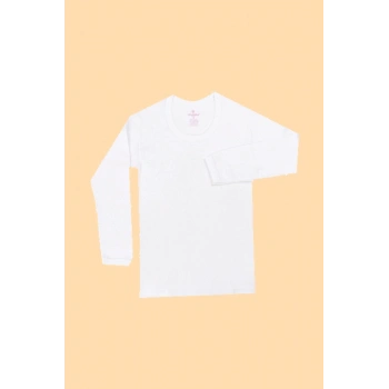 Kız Çoçuk Beyaz Ribana Kroşatalı Uzun Kol Fanila  6lı Paket