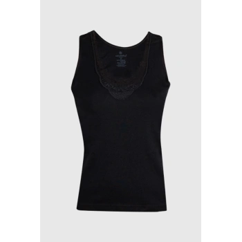 Kadın Siyah Güpürlü Geniş Askılı Atlet 3lü Paket 166