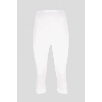 Kadın  Beyaz Likralı Dantelli Dizaltı  Tayt 3lü Gkc2488