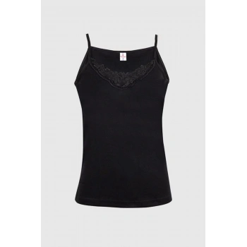 3lü Siyah Ribana Güpürlü Ip Askılı Atlet