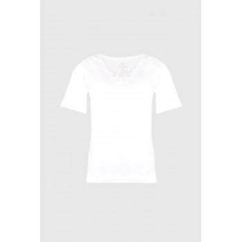 3lü Beyaz Ribana Güpürlü Yarım Kol Fanila