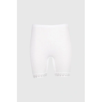 4lü Ribana Diz Üstü Paçası Dantelli Külot-231 Bryaz