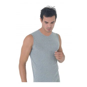 Erkek Gri V Yaka 0 Kol 3lü Paket Pamuklu Ribana Atlet