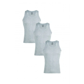 Erkek Gri Ribana Spor 3 Lü Paket Pamuklu Atlet