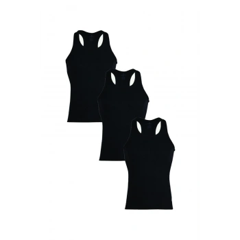 Erkek Siyah Ribana Spor 3 Lü Paket Pamuklu Atlet