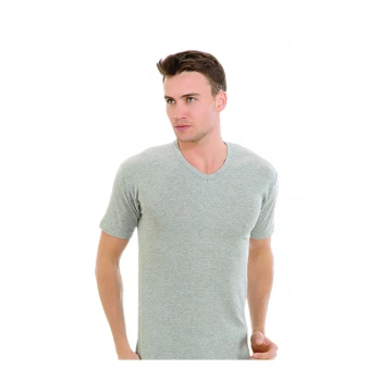 Erkek Gri V Yaka 3 Lü Paket Pamuklu Ribana Atlet