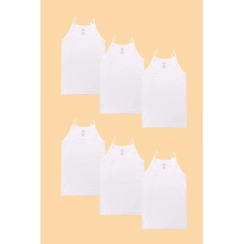 Kız Çoçuk Ribana Beyaz Ponpon Ip Askılı  Atlet  6lı Paket