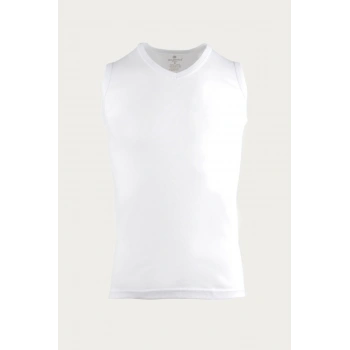 Erkek Beyaz  Ribana V Yaka 0 Kol Atlet 3lü