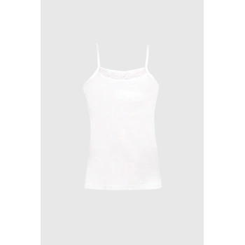 3lü Beyaz Ribana Dantelli Ip Askılı Kadın Atlet