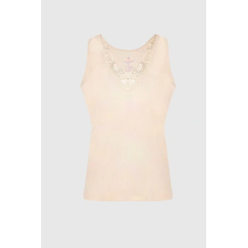 Kadın Bej Güpürlü Geniş Askılı Atlet 3 Lü Paket 1666