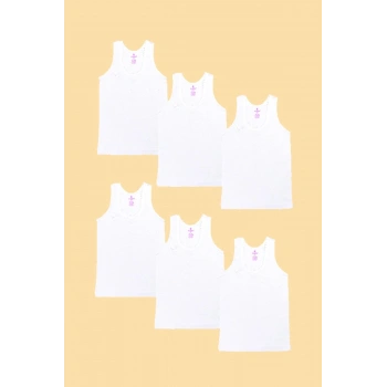 Kız Çoçuk Ribana Beyaz Kalın Askılı  Atlet 6lı Paket