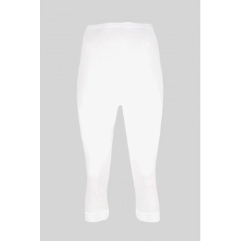 Kadın Beyaz Ribana Dantelli Dizaltı Tayt 6lı Gkc237