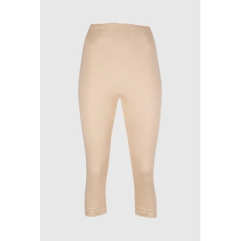 Kadın Bej Ribana Dantelli Dizaltı Tayt 6lı Gkc237