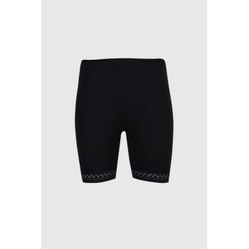 4lü Ribana Diz Üstü Paçası Dantelli Külot-231 Siyah