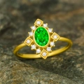14 Ayar Altın Vintage Dizayn Zümrüt Yüzük