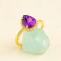 14K Solid Gold Pear Cut Amethyst Ring