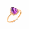 14K Solid Gold Pear Cut Amethyst Ring