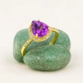 14K Solid Gold Pear Cut Amethyst Ring