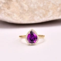 14K Solid Gold Pear Cut Amethyst Ring