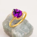 14K Solid Gold Pear Cut Amethyst Ring