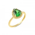 14K Gold Pear Cut Emerald Ring, Birthstone Jewelry, Gold Wedding Ring for Women