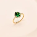 14K Gold Pear Cut Emerald Ring, Birthstone Jewelry, Gold Wedding Ring for Women