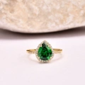 14K Gold Pear Cut Emerald Ring, Birthstone Jewelry, Gold Wedding Ring for Women