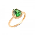 14K Gold Pear Cut Emerald Ring, Birthstone Jewelry, Gold Wedding Ring for Women