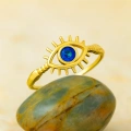 14K Solid Gold Blue Sapphire Eye Ring, Elegant Protective and Lucky Gold Ring